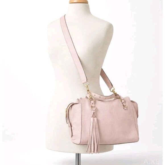 Cole Haan Handbags - Cole Haan Blush Pink Pebbled Leather Tassel Satchel Crossbody Bag Gold Hardware